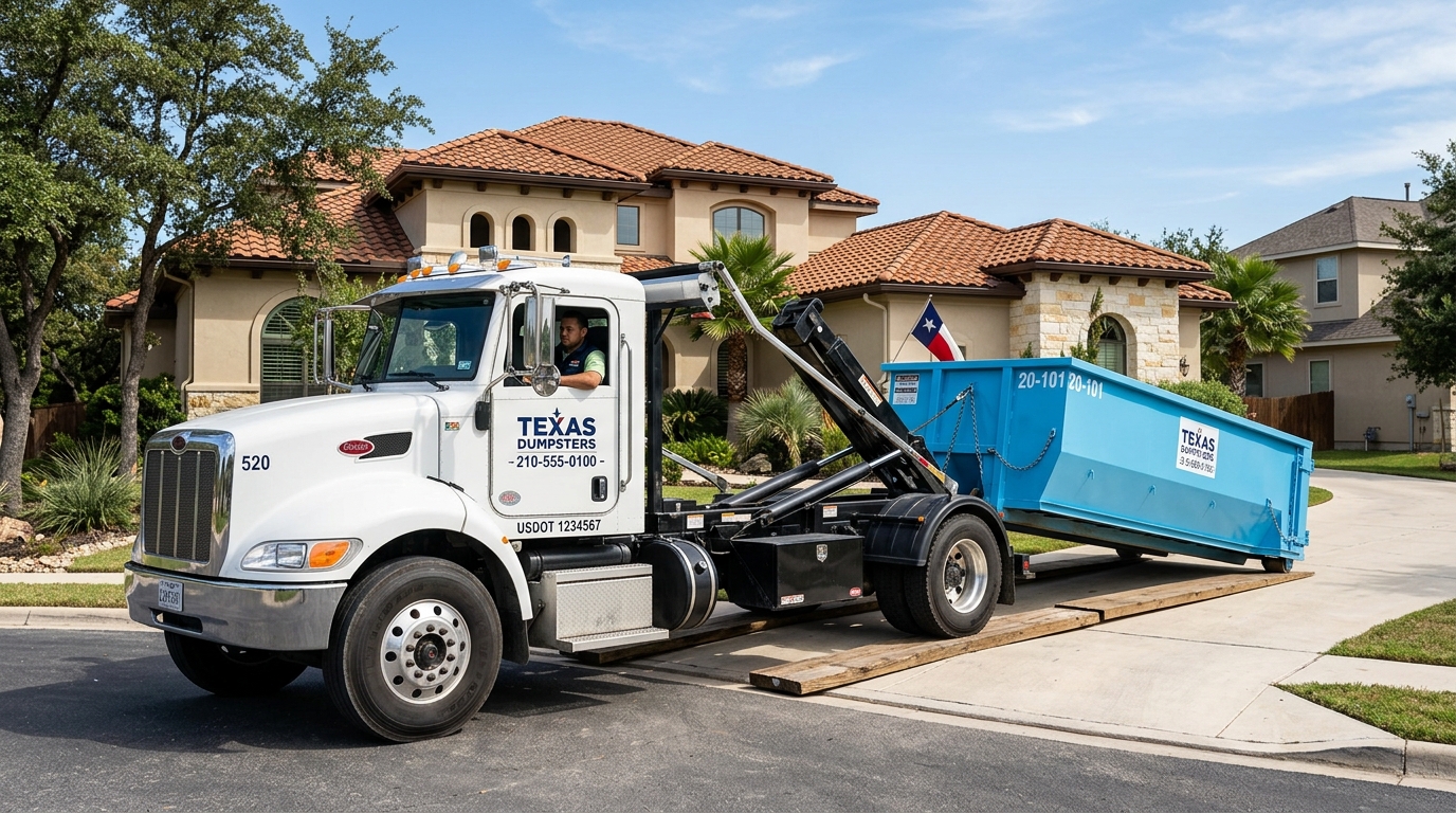 IronGrip Dumpsters truck and unbranded roll-off container in Asheville